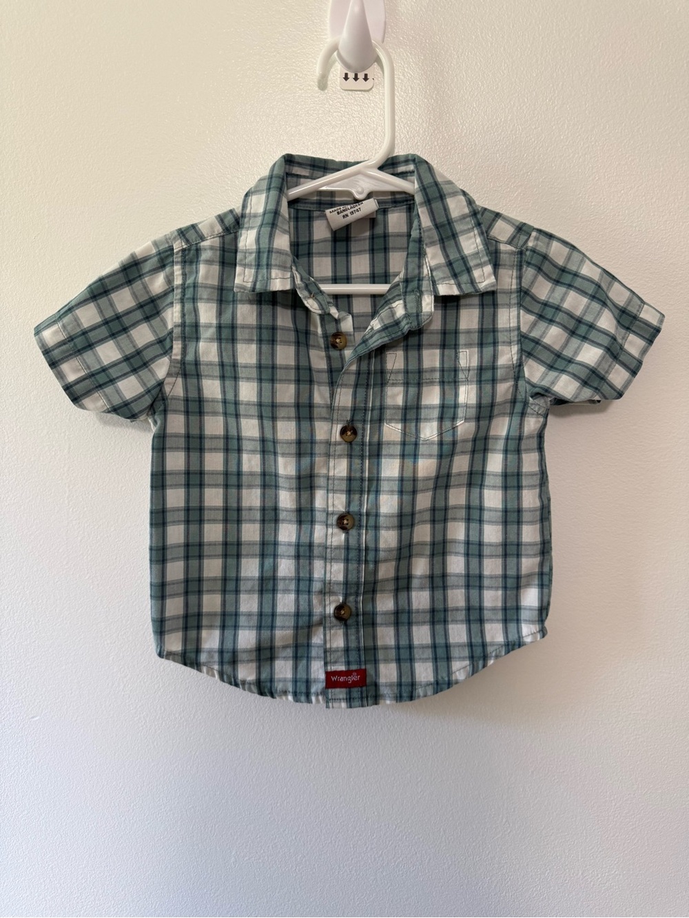 Wrangler Green and White Plaid Short-Sleeve Button-Down Shirt - Kids